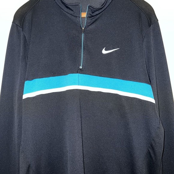 Nike Sweater Adult Large Black Striped Quarter Zip Pullover Golf Dri Fit Mens